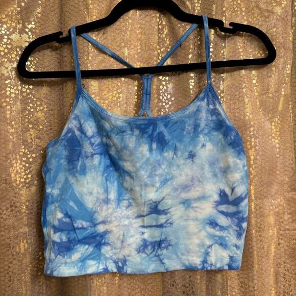 PINK Victorias Secret Cropped Blue Racerback Tie Dye Tank Top Medium - Picture 1 of 5